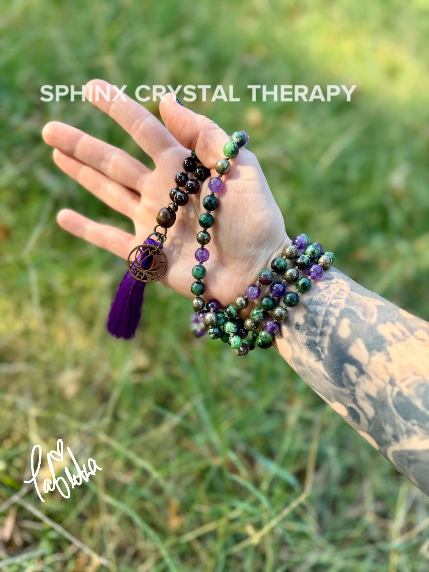 Emotional Healing - Forgiveness - 108 Stone Mala Necklace " The Purge to Freedom " Amethyst - Pyrite - Zoisite - Garnet - Crystal Gemstones