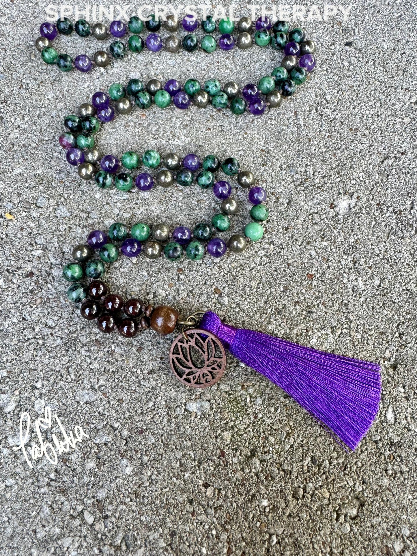 Emotional Healing - Forgiveness - 108 Stone Mala Necklace " The Purge to Freedom " Amethyst - Pyrite - Zoisite - Garnet - Crystal Gemstones