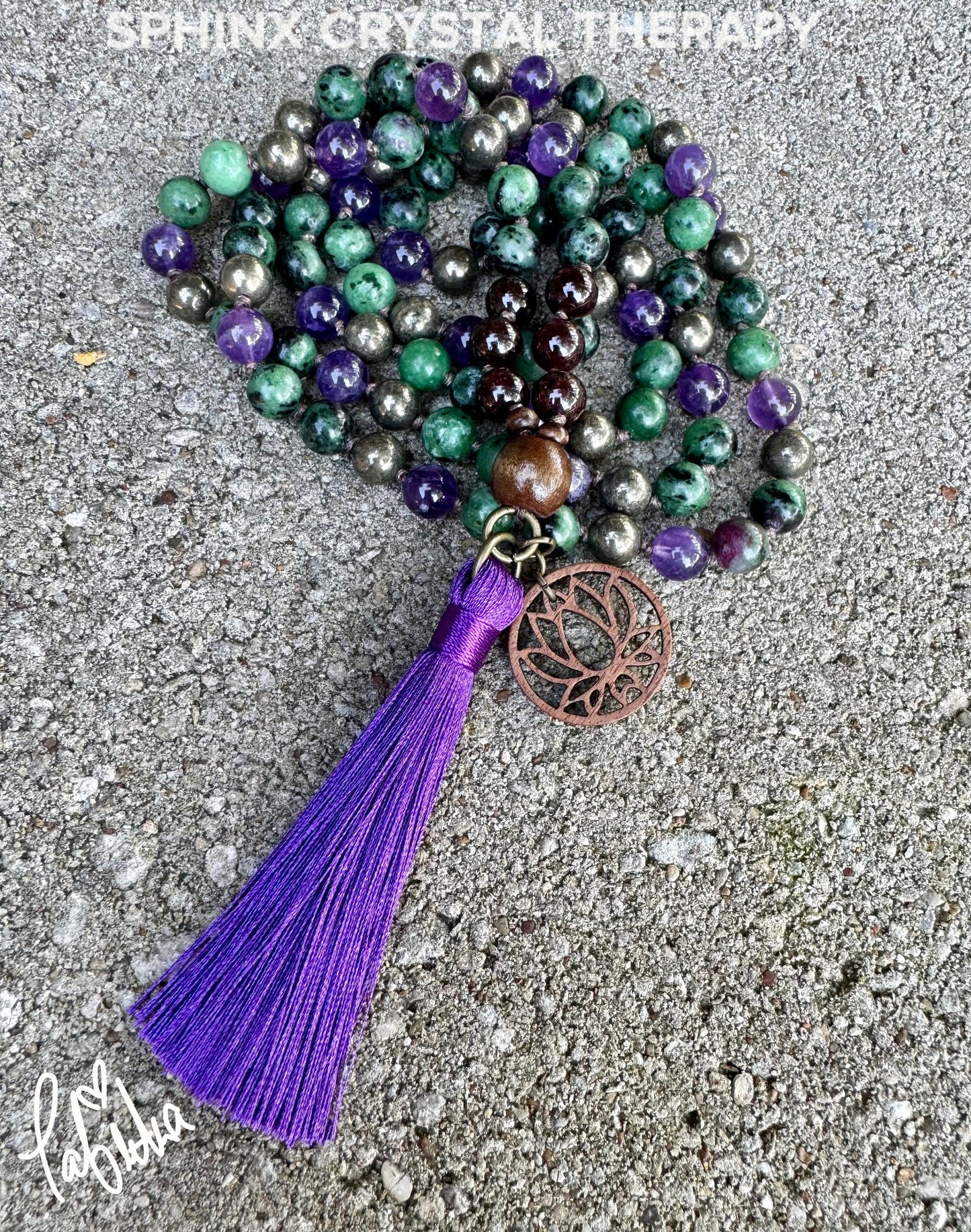Emotional Healing - Forgiveness - 108 Stone Mala Necklace " The Purge to Freedom " Amethyst - Pyrite - Zoisite - Garnet - Crystal Gemstones