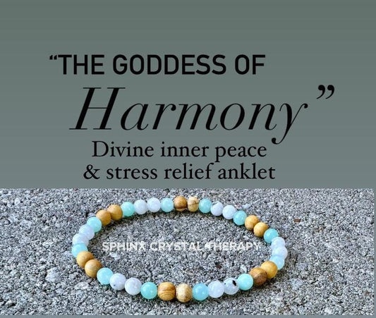 Inner Peace Anklet " Goddess of Harmony " Communication & Self Expression - AAA Moonstone - Amazonite - Palo Santo - REAL Crystal Gemstones