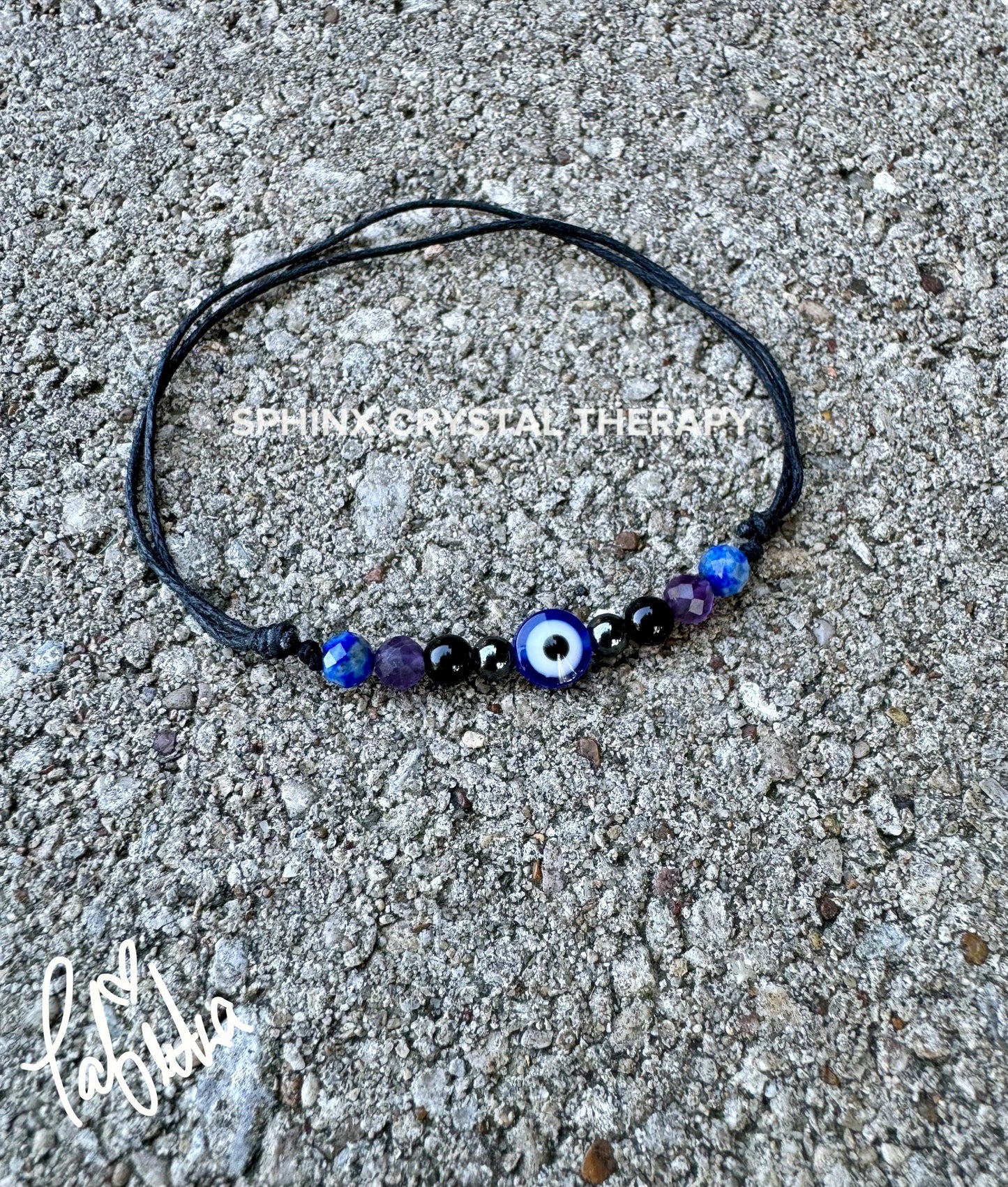 4mm Evil Eye Protection and Intuition Bracelet - Amethyst - Lapis - Onyx - Crystal Healing Gemstones - Minimal & Dainty Adjustable String