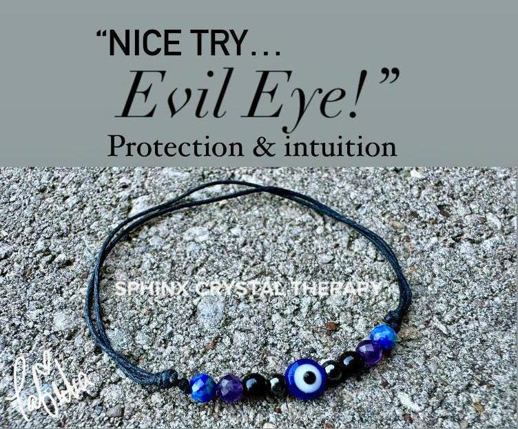 4mm Evil Eye Protection and Intuition Bracelet - Amethyst - Lapis - Onyx - Crystal Healing Gemstones - Minimal & Dainty Adjustable String