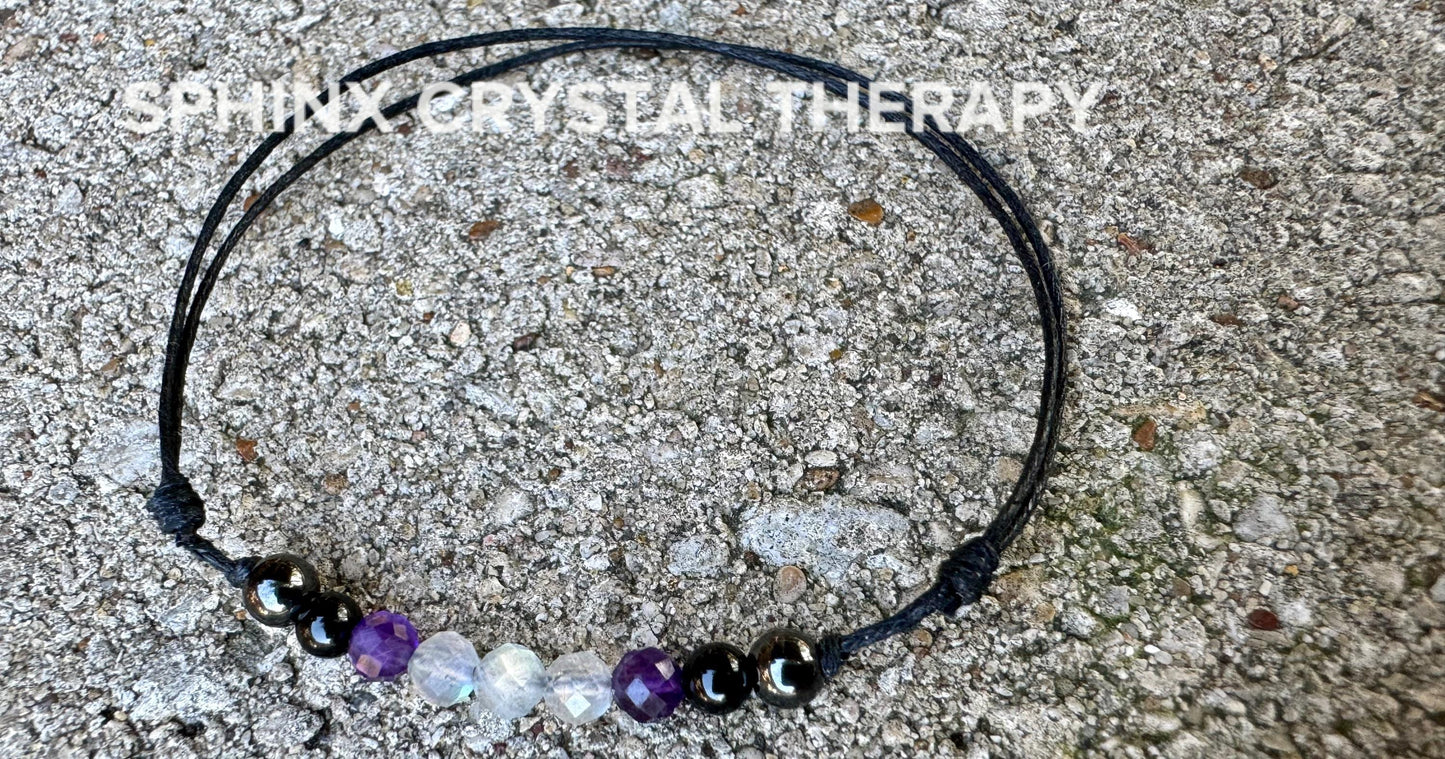 4mm Empath Protection - Amethyst - Labradorite - Onyx - REAL AAA Crystal Healing Gemstones - Minimal & Dainty Adjustable String Bracelet