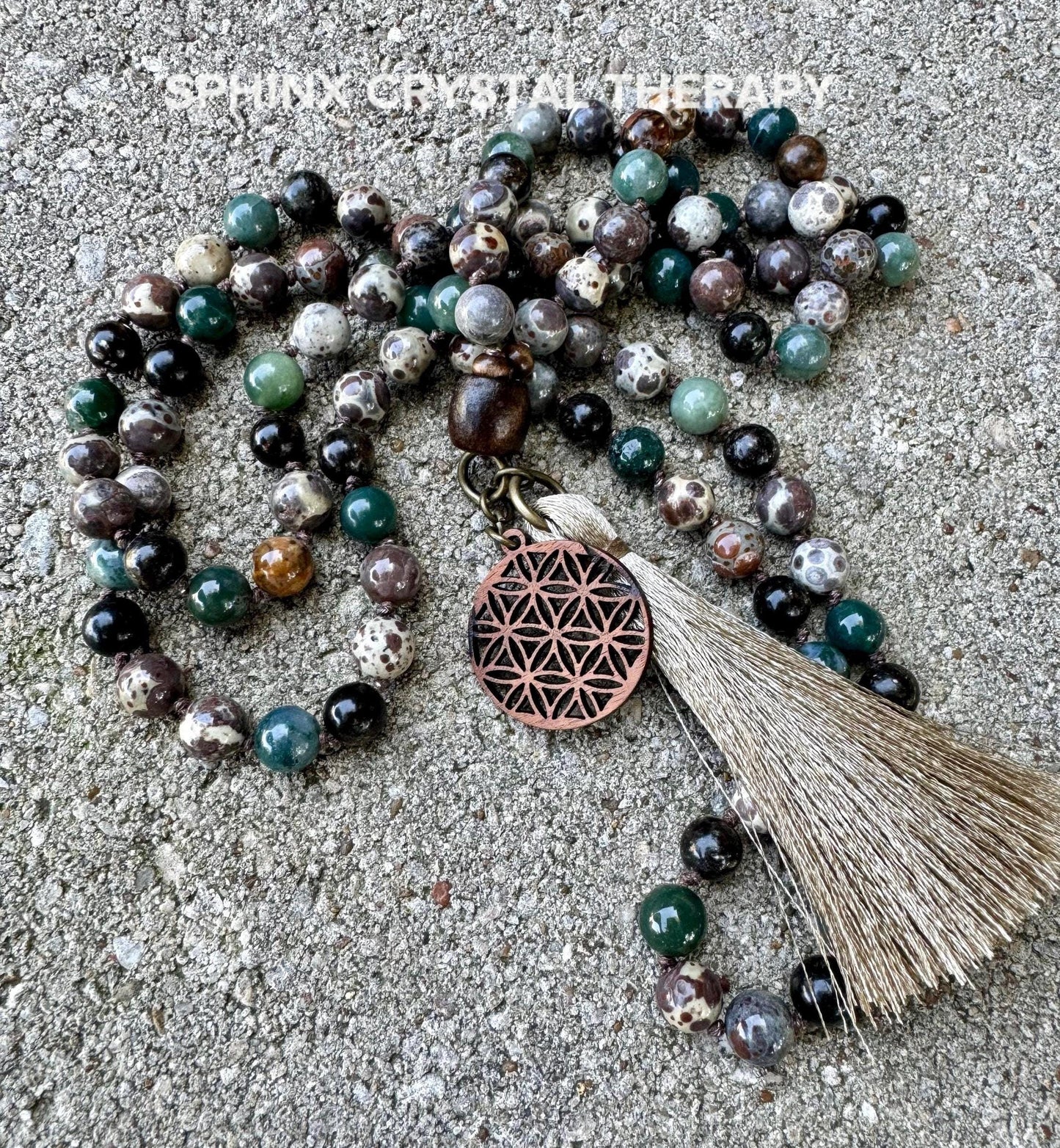 Only One - Positivity and Protection Mala IMPERFECT STONES " The Earth Living Totem " Jasper - Phlogopite - Moss Agate - DISCOUNTED Necklace