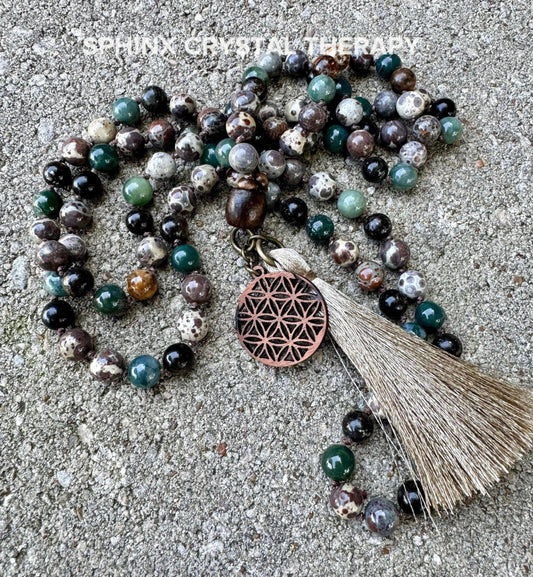 Only One - Positivity and Protection Mala IMPERFECT STONES " The Earth Living Totem " Jasper - Phlogopite - Moss Agate - DISCOUNTED Necklace