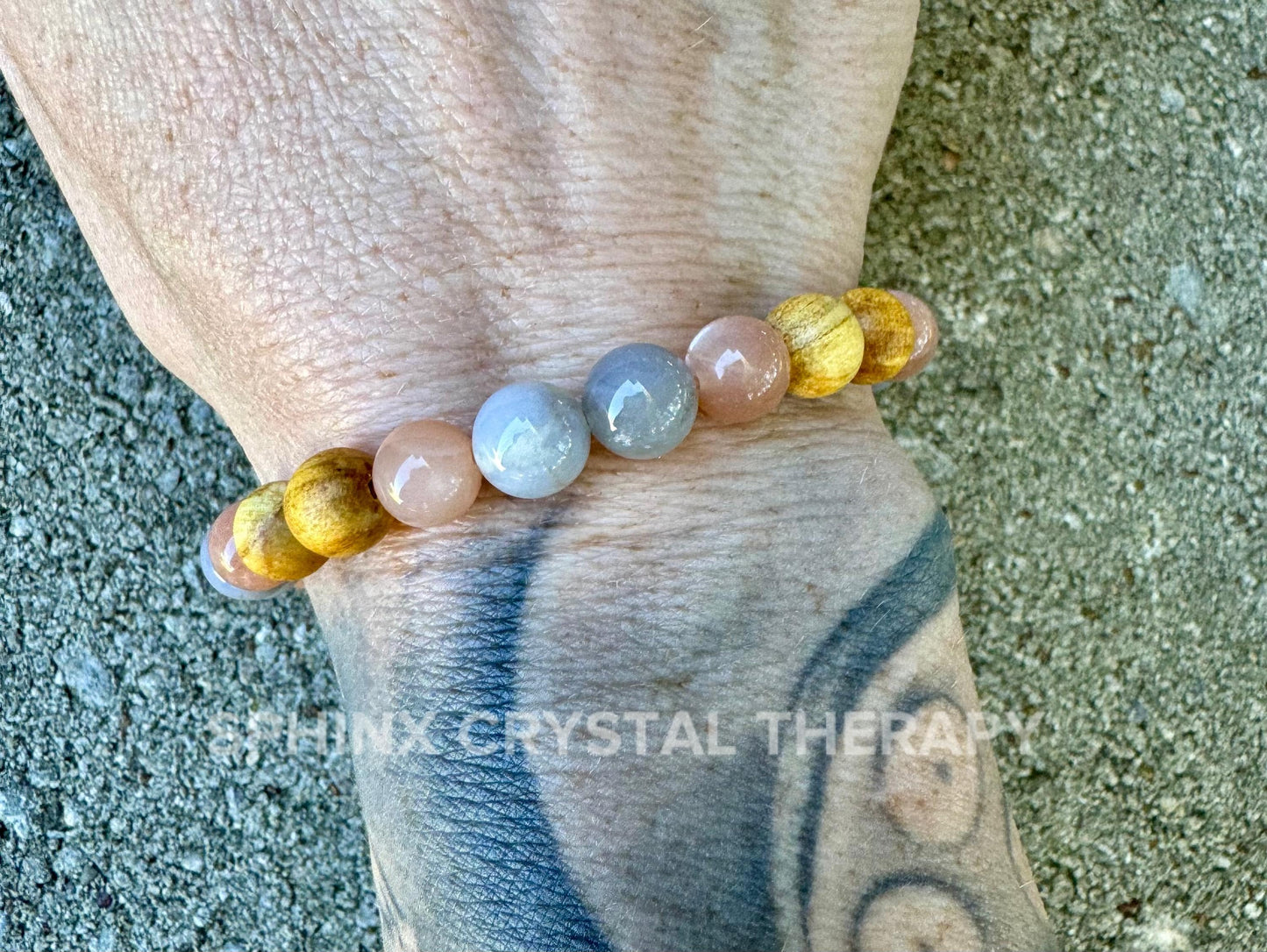 Emotional Healing & Stress Support " Goddess of Serenity " AAA RARE Blue Rose Quartz - Moonstone - Palo Santo - Crystal Gemstone Bracelet