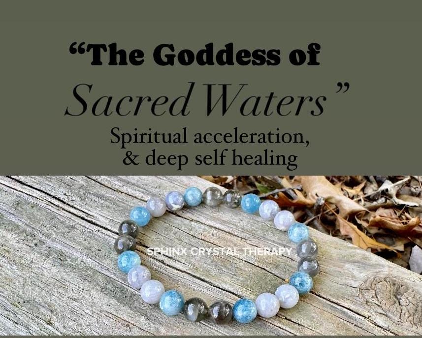 Spiritual Acceleration - Self Healing " Goddess of Sacred Waters " AAA RARE Black Moonstone - Blue Rose Quartz - Aquamarine