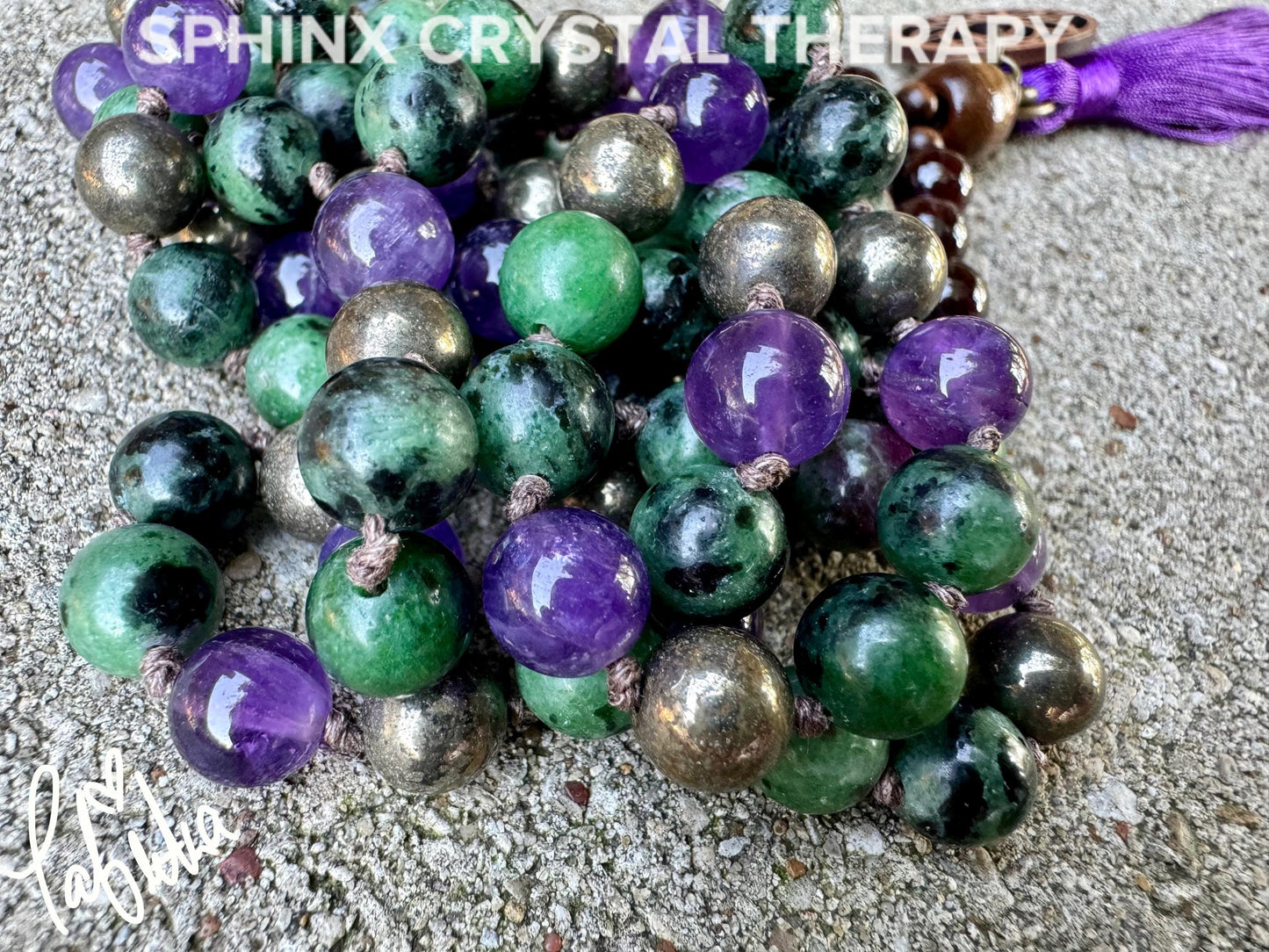 Emotional Healing - Forgiveness - 108 Stone Mala Necklace " The Purge to Freedom " Amethyst - Pyrite - Zoisite - Garnet - Crystal Gemstones
