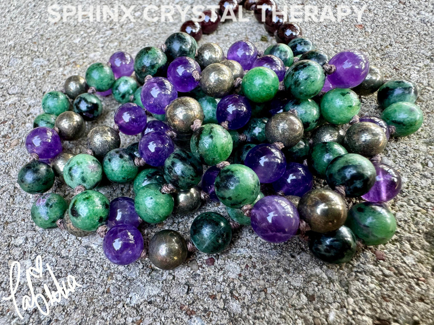 Emotional Healing - Forgiveness - 108 Stone Mala Necklace " The Purge to Freedom " Amethyst - Pyrite - Zoisite - Garnet - Crystal Gemstones