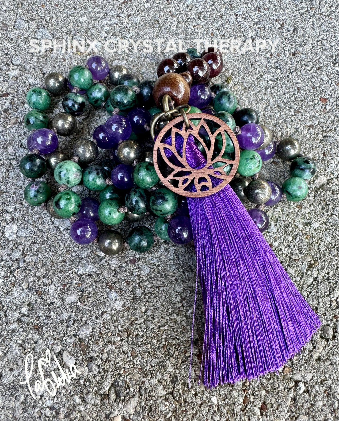 Emotional Healing - Forgiveness - 108 Stone Mala Necklace " The Purge to Freedom " Amethyst - Pyrite - Zoisite - Garnet - Crystal Gemstones