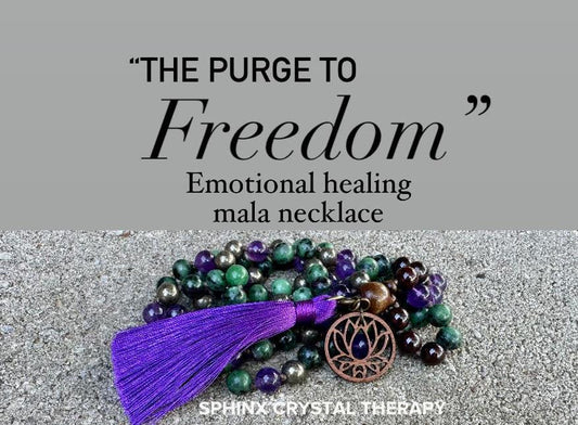 Emotional Healing - Forgiveness - 108 Stone Mala Necklace " The Purge to Freedom " Amethyst - Pyrite - Zoisite - Garnet - Crystal Gemstones