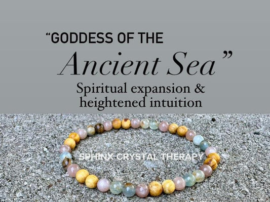 Intuition Anklet " Goddess of the Ancient Sea " Spiritual Growth & Stress Support - Aquatine Calcite - Palo Santo - REAL Crystal Gemstones