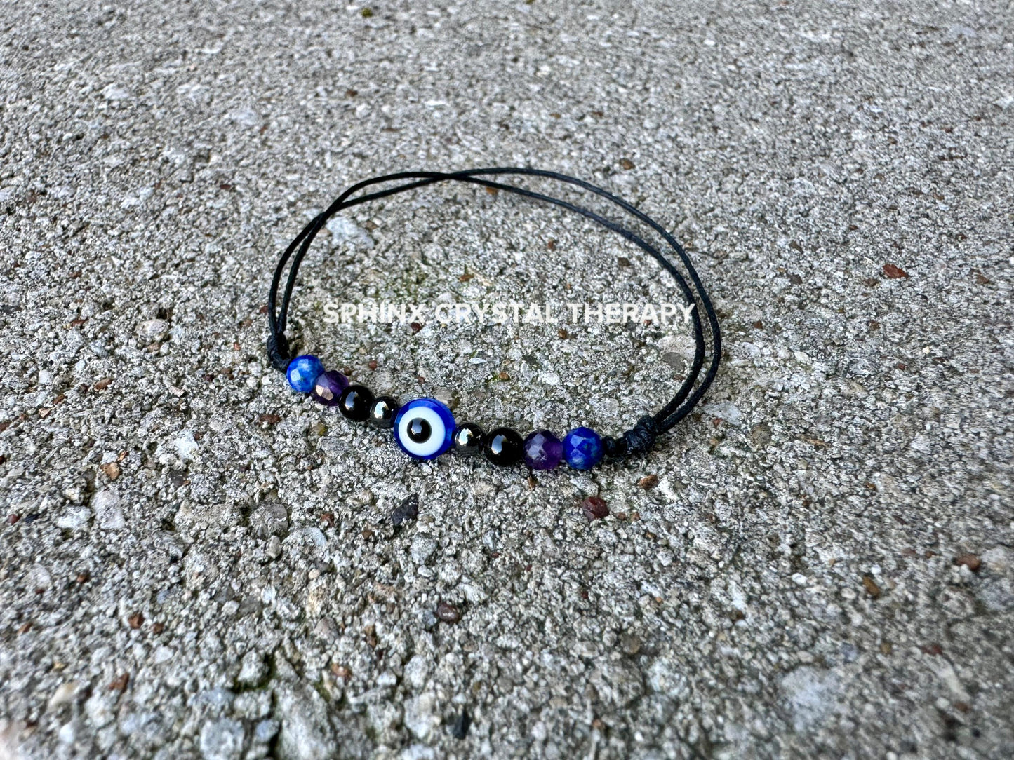 4mm Evil Eye Protection and Intuition Bracelet - Amethyst - Lapis - Onyx - Crystal Healing Gemstones - Minimal & Dainty Adjustable String