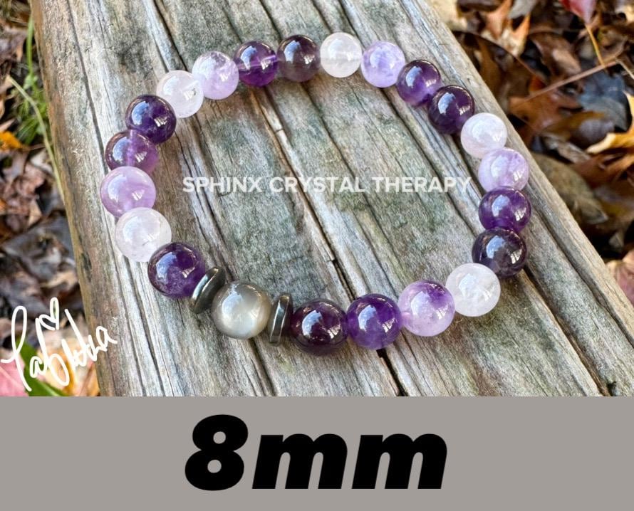 Divine Healer - RARE Black Moonstone - AAA Grade Amethyst " Lady of the Violet Flame " High Vibrational - Real Crystal Healing Bracelet