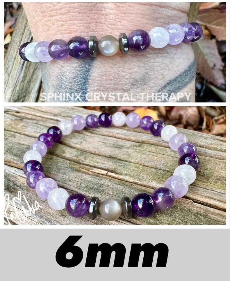 Divine Healer - RARE Black Moonstone - AAA Grade Amethyst " Lady of the Violet Flame " High Vibrational - Real Crystal Healing Bracelet