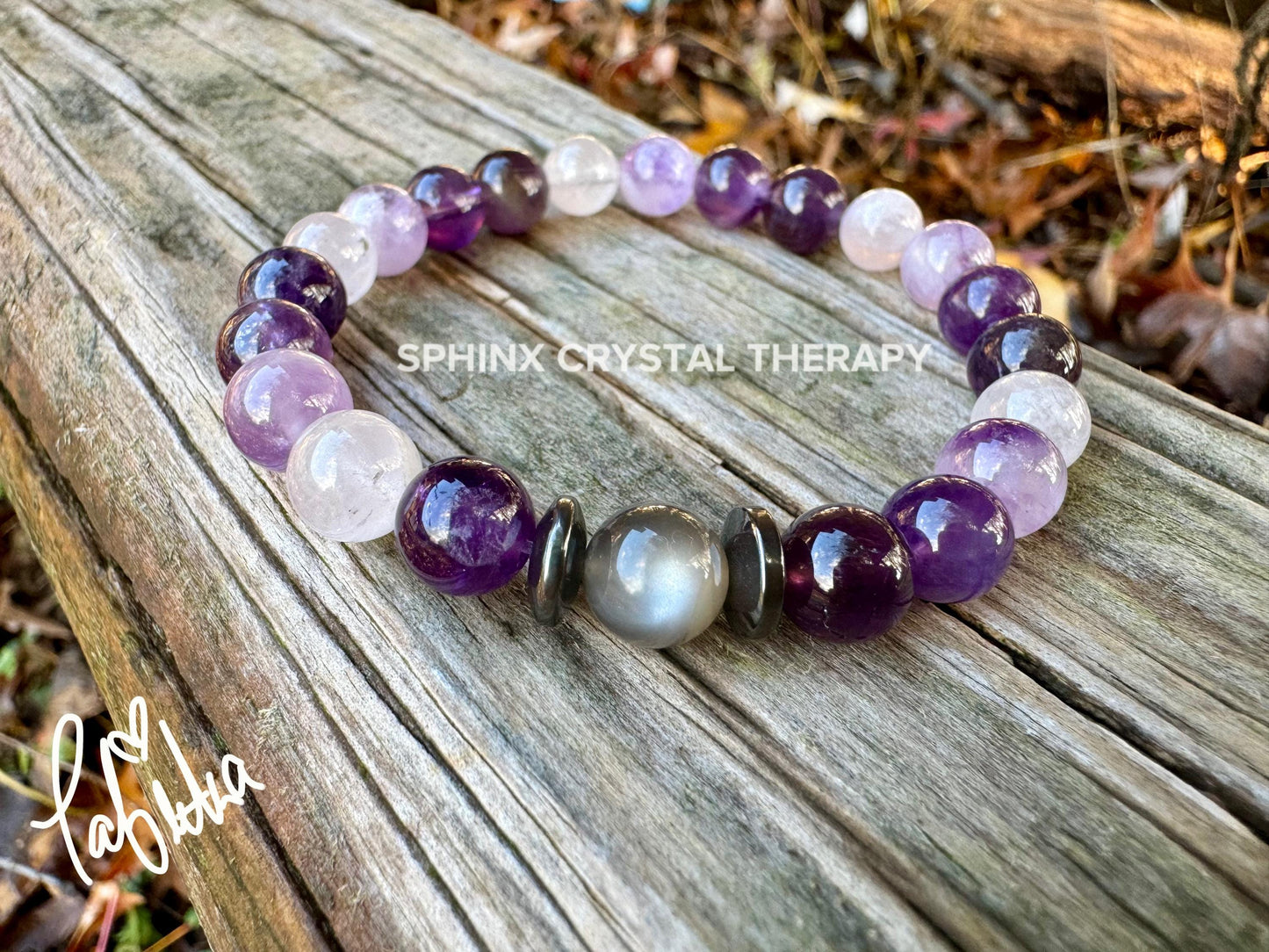 Divine Healer - RARE Black Moonstone - AAA Grade Amethyst " Lady of the Violet Flame " High Vibrational - Real Crystal Healing Bracelet
