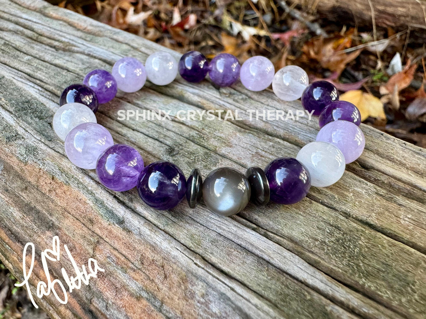 10mm Divine Healer - RARE Black Moonstone - AAA Grade Amethyst " Lady of the Violet Flame " High Vibrational - Real Crystal Healing Bracelet