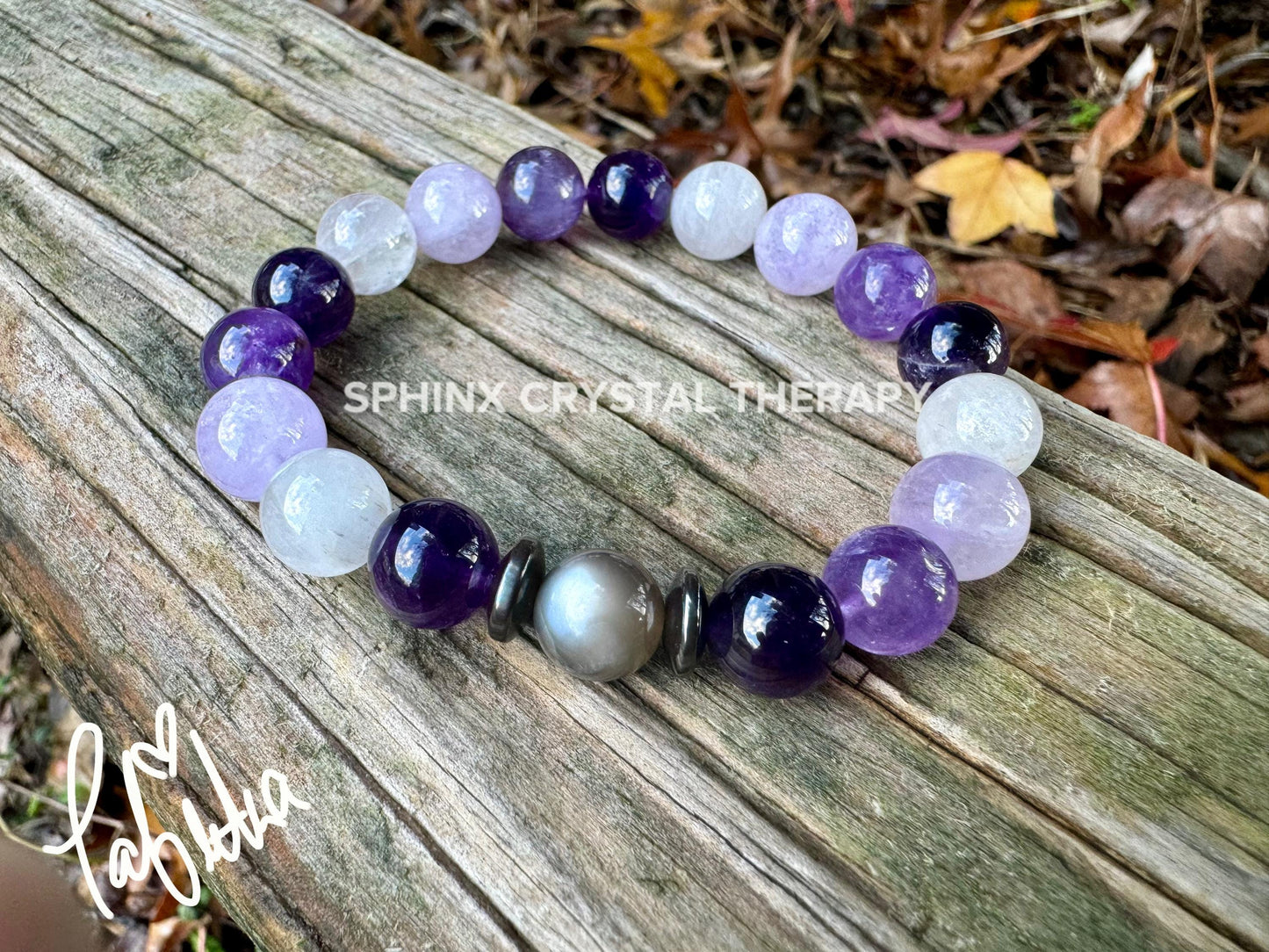 10mm Divine Healer - RARE Black Moonstone - AAA Grade Amethyst " Lady of the Violet Flame " High Vibrational - Real Crystal Healing Bracelet