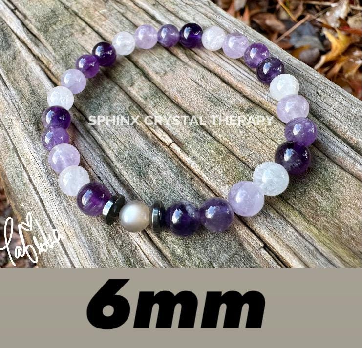 Divine Healer - RARE Black Moonstone - AAA Grade Amethyst " Lady of the Violet Flame " High Vibrational - Real Crystal Healing Bracelet