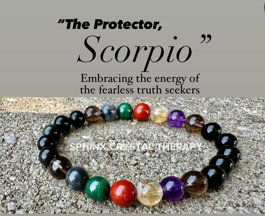 Scorpio Energy - Zodiac Horoscope " The Protector , Scorpio " October November Birthday - REAL Quality Gemstones - Crystal Healing Bracelet