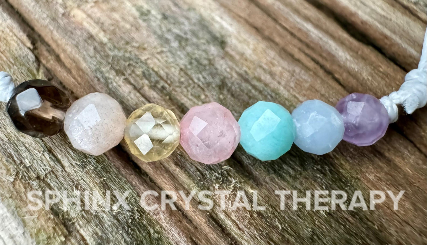 4mm Chakra Pastel Stones - REAL AAA Crystal Healing Gemstones - Minimal & Dainty Adjustable String Bracelet
