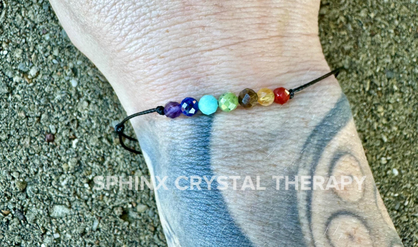 4mm Chakra Stones - REAL AAA Crystal Healing Gemstones - Empath Support - Spiritual Growth - Minimal & Dainty Adjustable String Bracelet