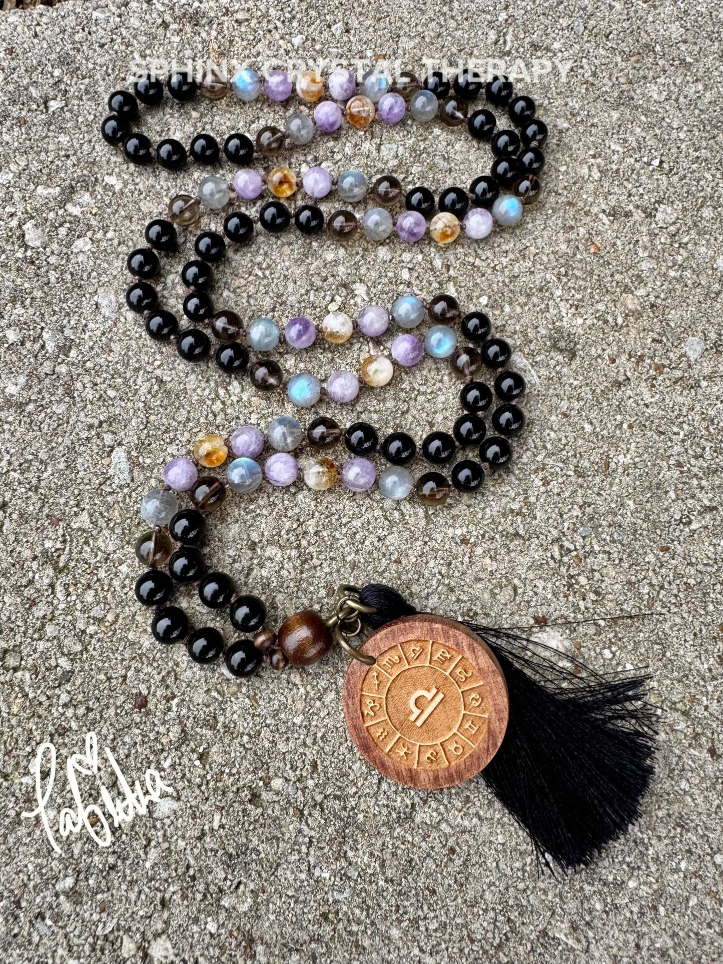 Libra Energy Mala Necklace - Zodiac  - "The Diplomat Libra" September October Birthday - Crystal Healing Gemstones - 108 Mantra Meditation