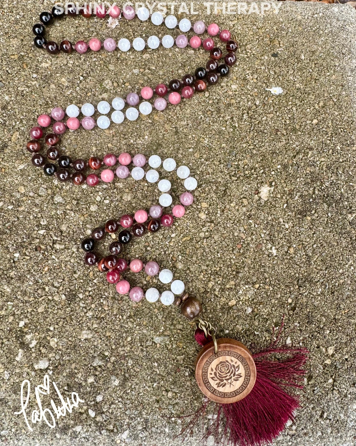 Only One - Manifest Love Mala Necklace " The Law Of Attraction " REAL High Grade Ruby - Garnet - Rose Quartz - Crystal Healing Gemstones