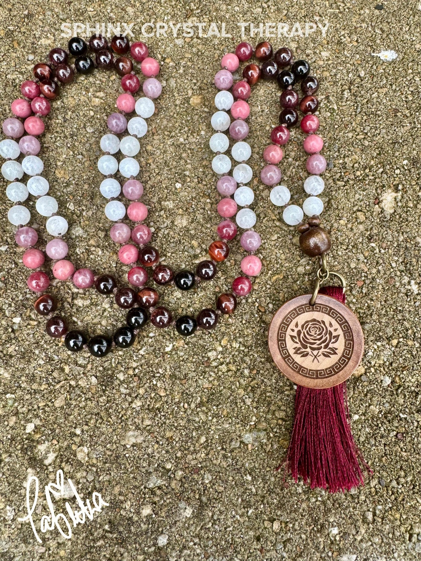 Only One - Manifest Love Mala Necklace " The Law Of Attraction " REAL High Grade Ruby - Garnet - Rose Quartz - Crystal Healing Gemstones