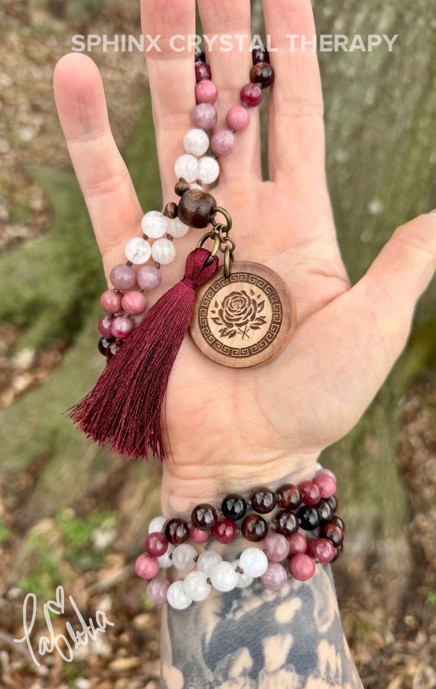 Only One - Manifest Love Mala Necklace " The Law Of Attraction " REAL High Grade Ruby - Garnet - Rose Quartz - Crystal Healing Gemstones
