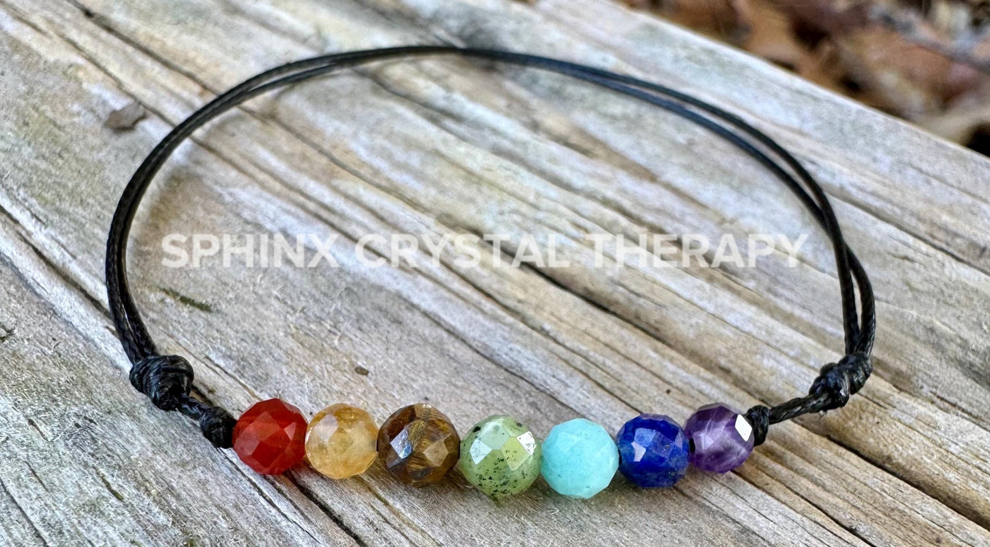 4mm Chakra Stones - REAL AAA Crystal Healing Gemstones - Empath Support - Spiritual Growth - Minimal & Dainty Adjustable String Bracelet