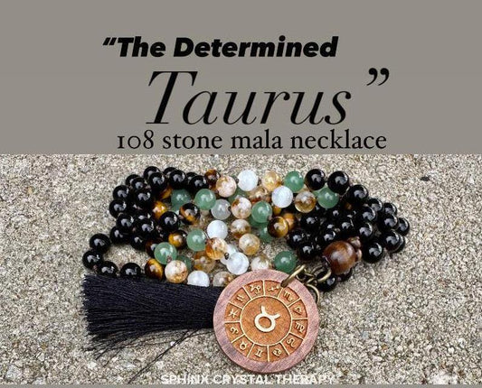 Taurus Energy Mala - Zodiac Birthstones " The Determined Taurus " April May Birthday - AAA High Quality Crystal Healing Gemstone Necklace