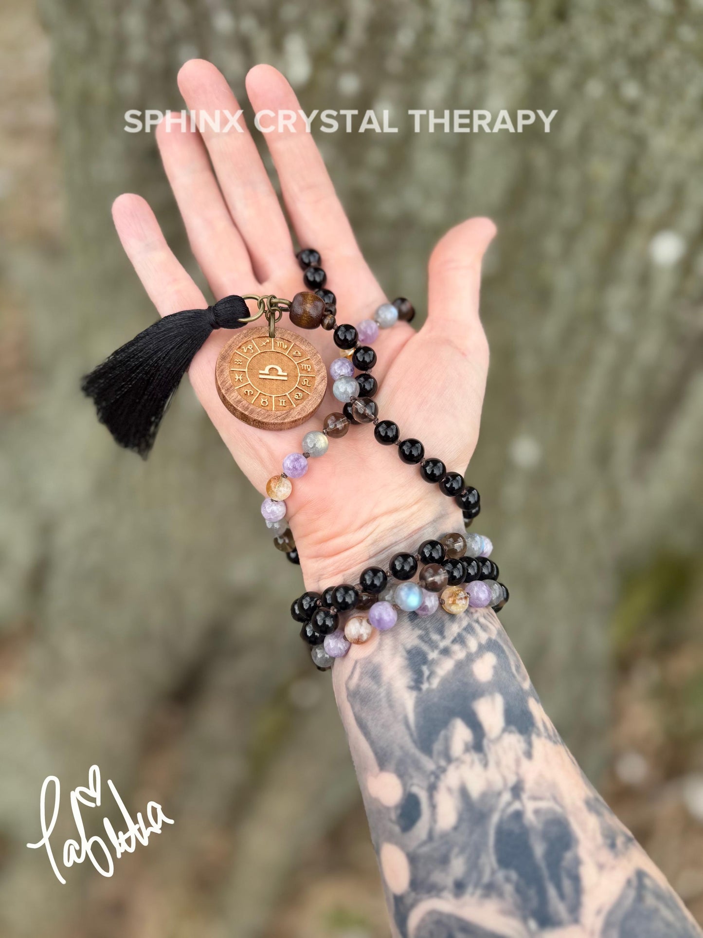 Libra Energy Mala Necklace - Zodiac  - "The Diplomat Libra" September October Birthday - Crystal Healing Gemstones - 108 Mantra Meditation
