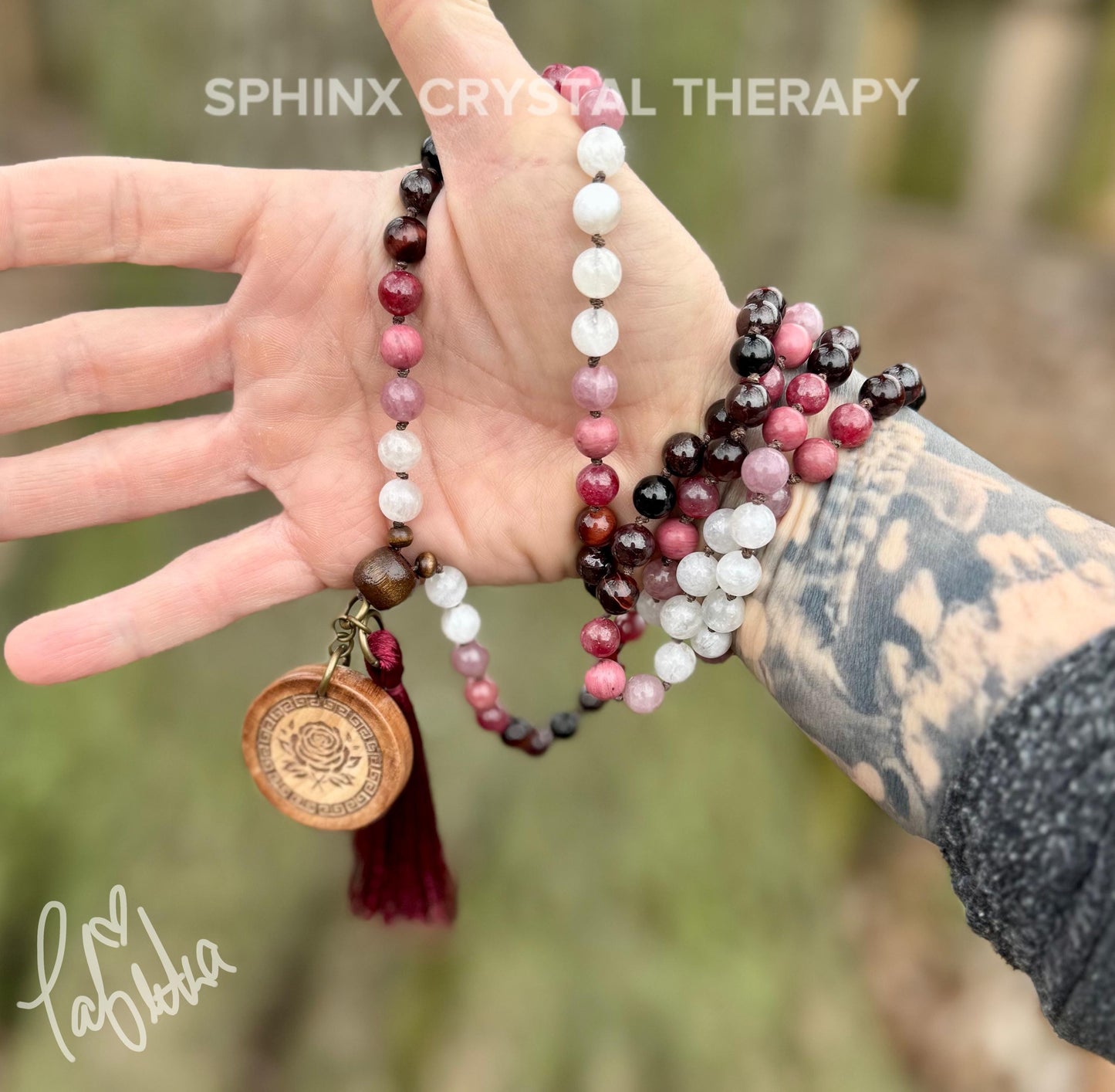 Only One - Manifest Love Mala Necklace " The Law Of Attraction " REAL High Grade Ruby - Garnet - Rose Quartz - Crystal Healing Gemstones