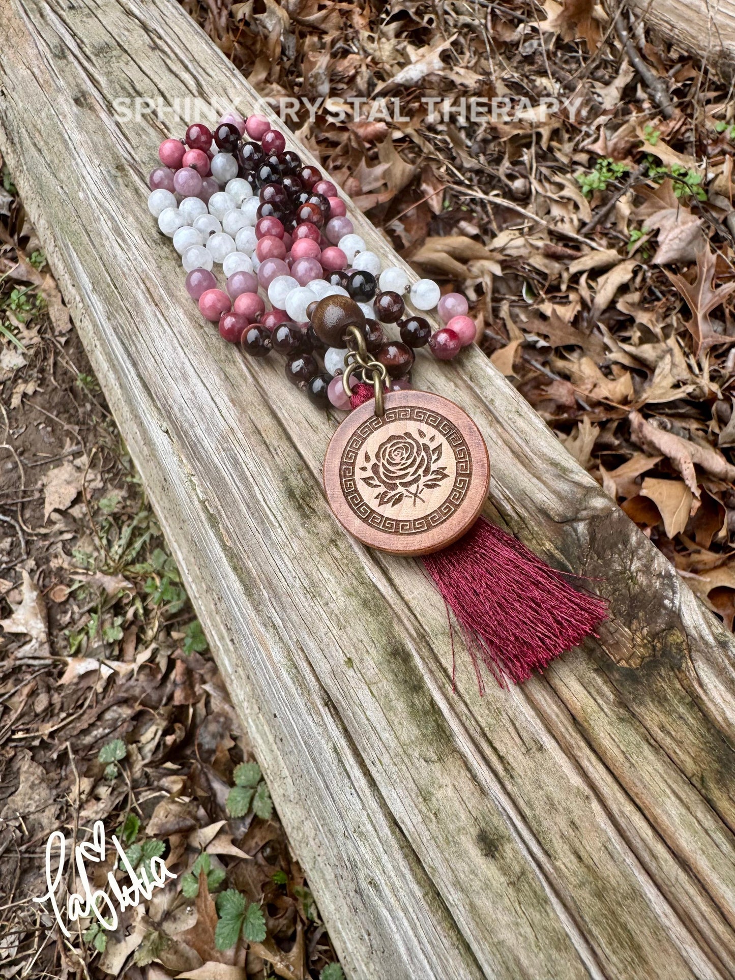Only One - Manifest Love Mala Necklace " The Law Of Attraction " REAL High Grade Ruby - Garnet - Rose Quartz - Crystal Healing Gemstones