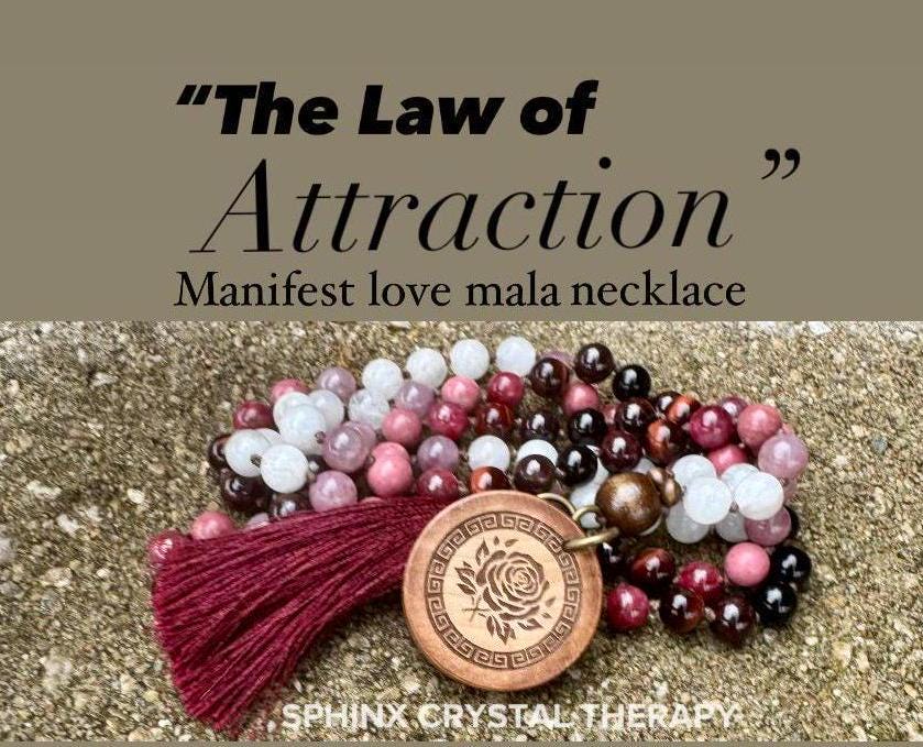 Only One - Manifest Love Mala Necklace " The Law Of Attraction " REAL High Grade Ruby - Garnet - Rose Quartz - Crystal Healing Gemstones