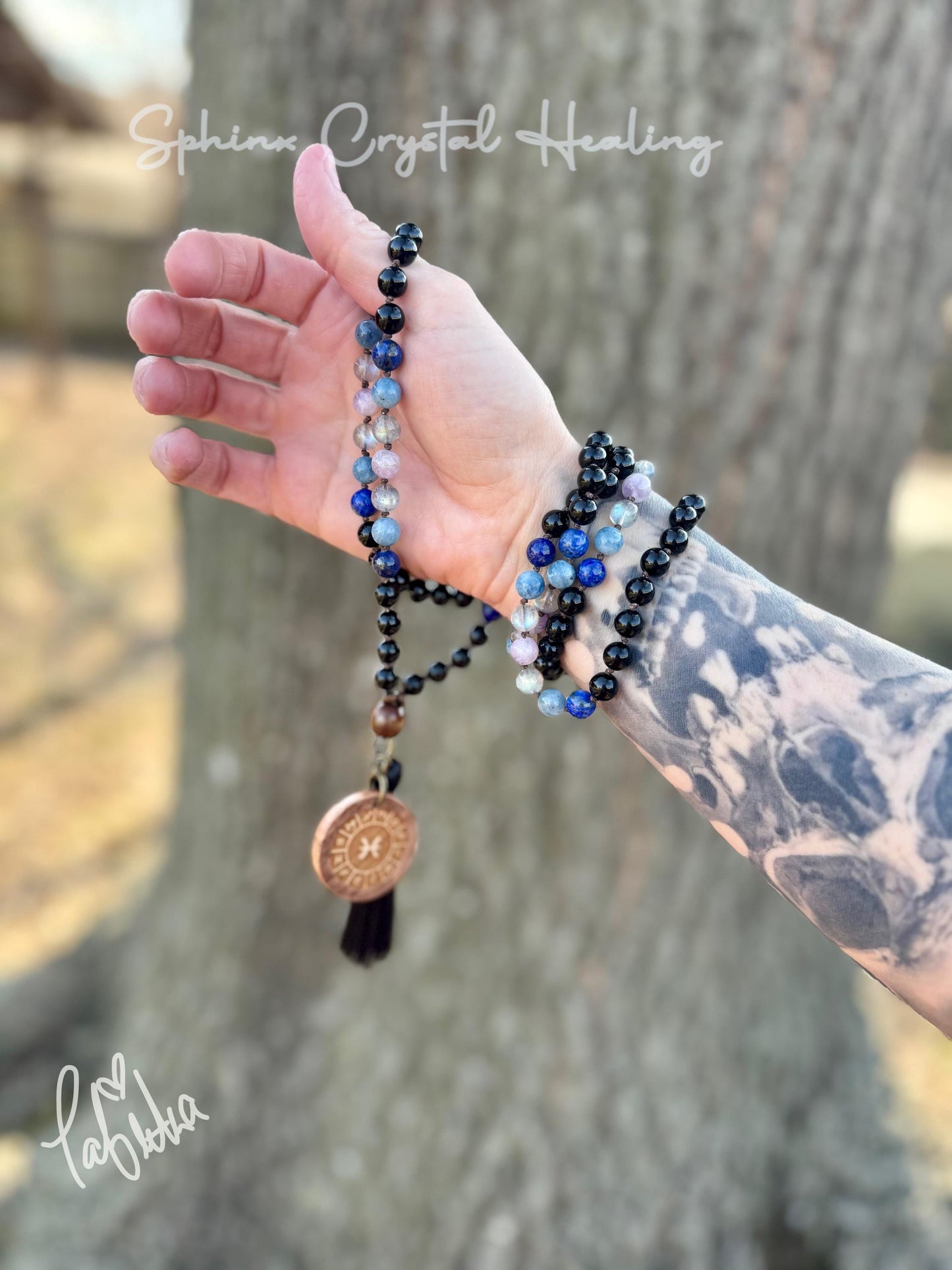 Pisces Energy Mala Necklace - Zodiac Horoscope "The Compassionate Pisces" February March Birthday - REAL Quality Crystal Healing Gemstones