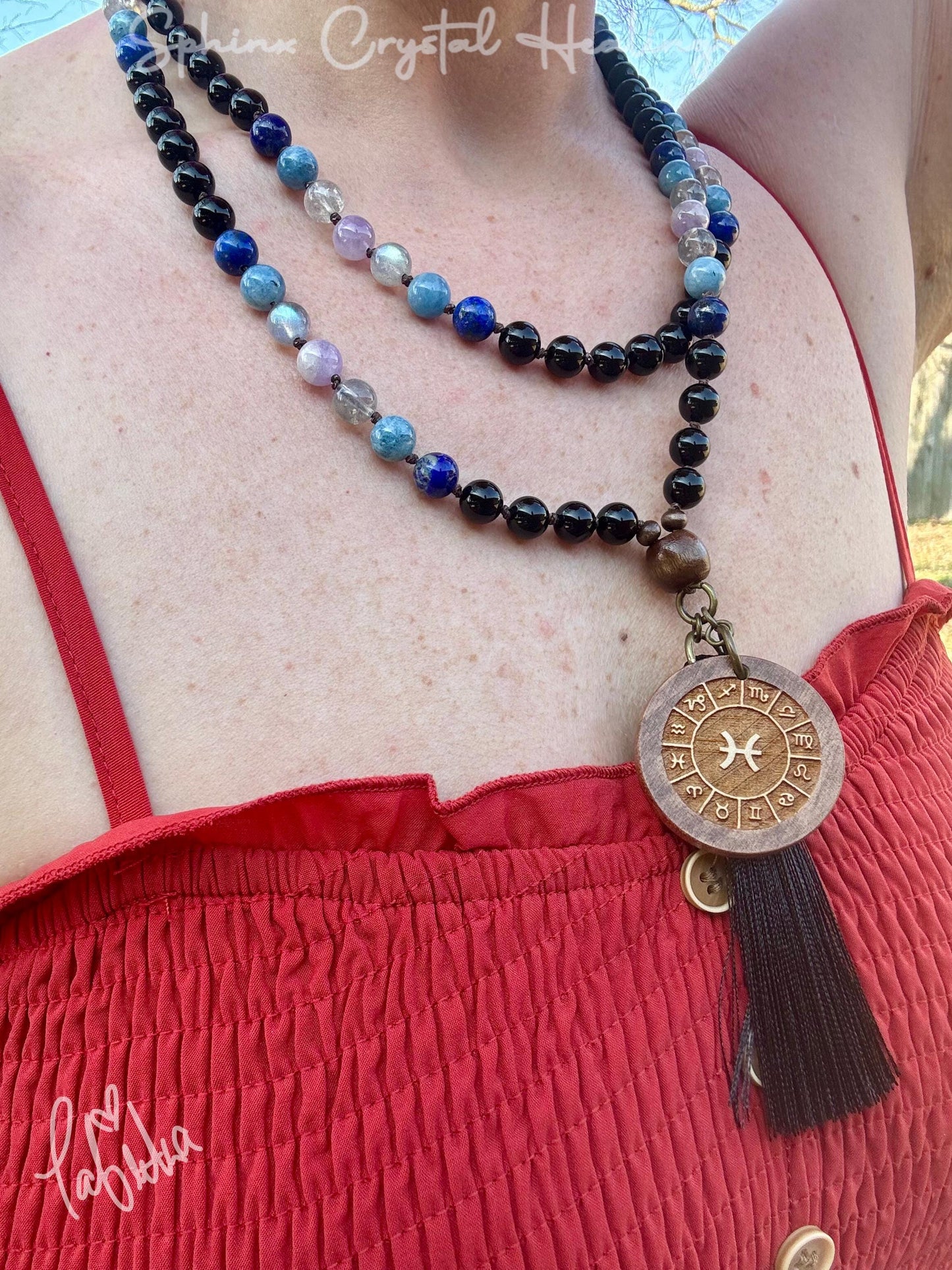 Pisces Energy Mala Necklace - Zodiac Horoscope "The Compassionate Pisces" February March Birthday - REAL Quality Crystal Healing Gemstones