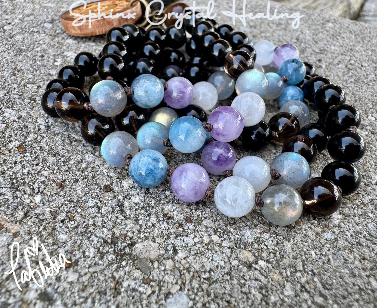 Aquarius Energy Mala Necklace " The Visionary Aquarius " January February Birthday - AAA Crystal Healing Gemstones - Zodiac Birthstones
