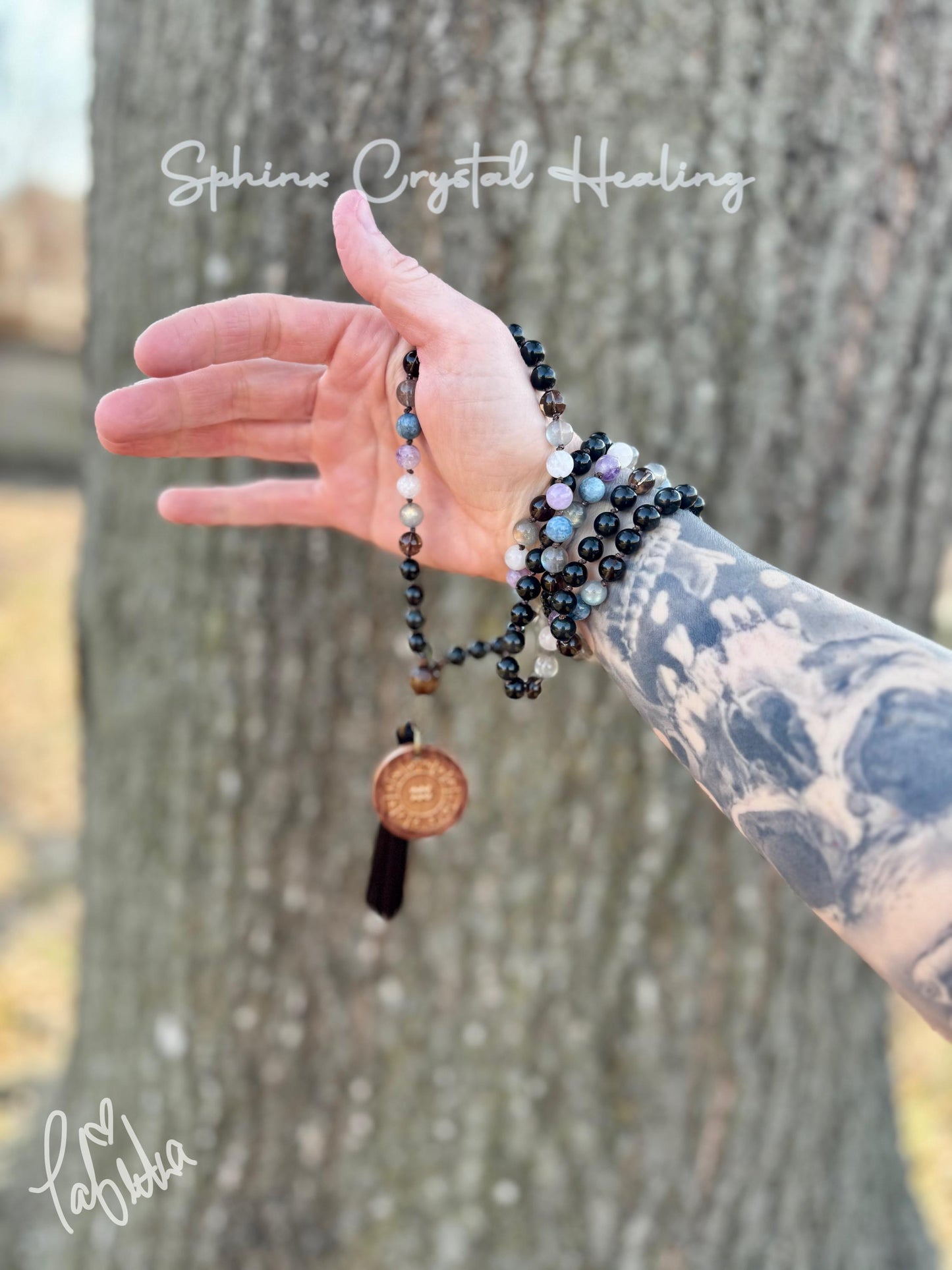 Aquarius Energy Mala Necklace " The Visionary Aquarius " January February Birthday - AAA Crystal Healing Gemstones - Zodiac Birthstones
