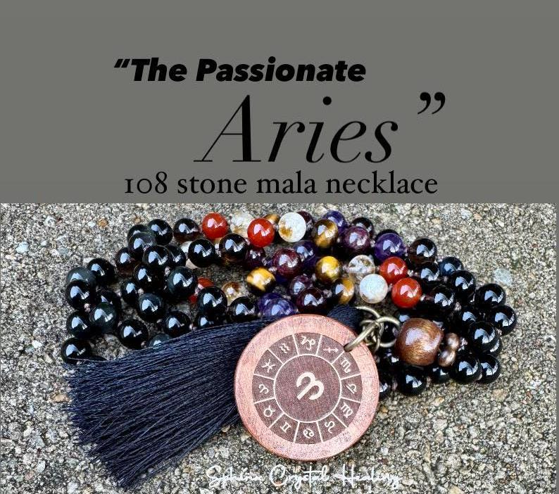 Aries Energy Mala Necklace " The Passionate Aries " Astrology Zodiac Stones - March April Birthday - Real High Quality Crystal Gemstones