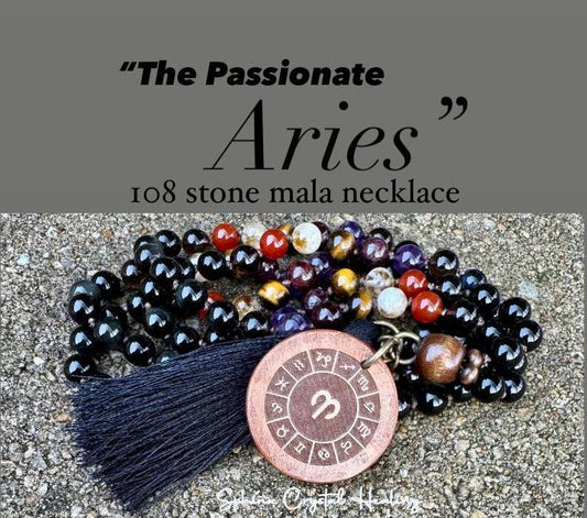 Aries Energy Mala Necklace " The Passionate Aries " Astrology Zodiac Stones - March April Birthday - Real High Quality Crystal Gemstones
