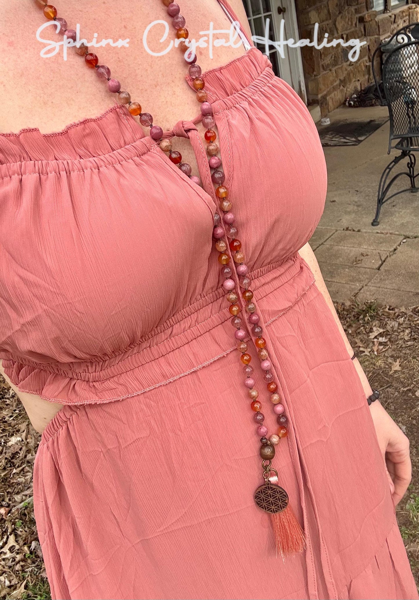 Inspiration & Creativity Mala - Motivation "After the Sunrise" Strawberry Quartz - Sunstone - High Quality Crystal Healing Gemstone Necklace