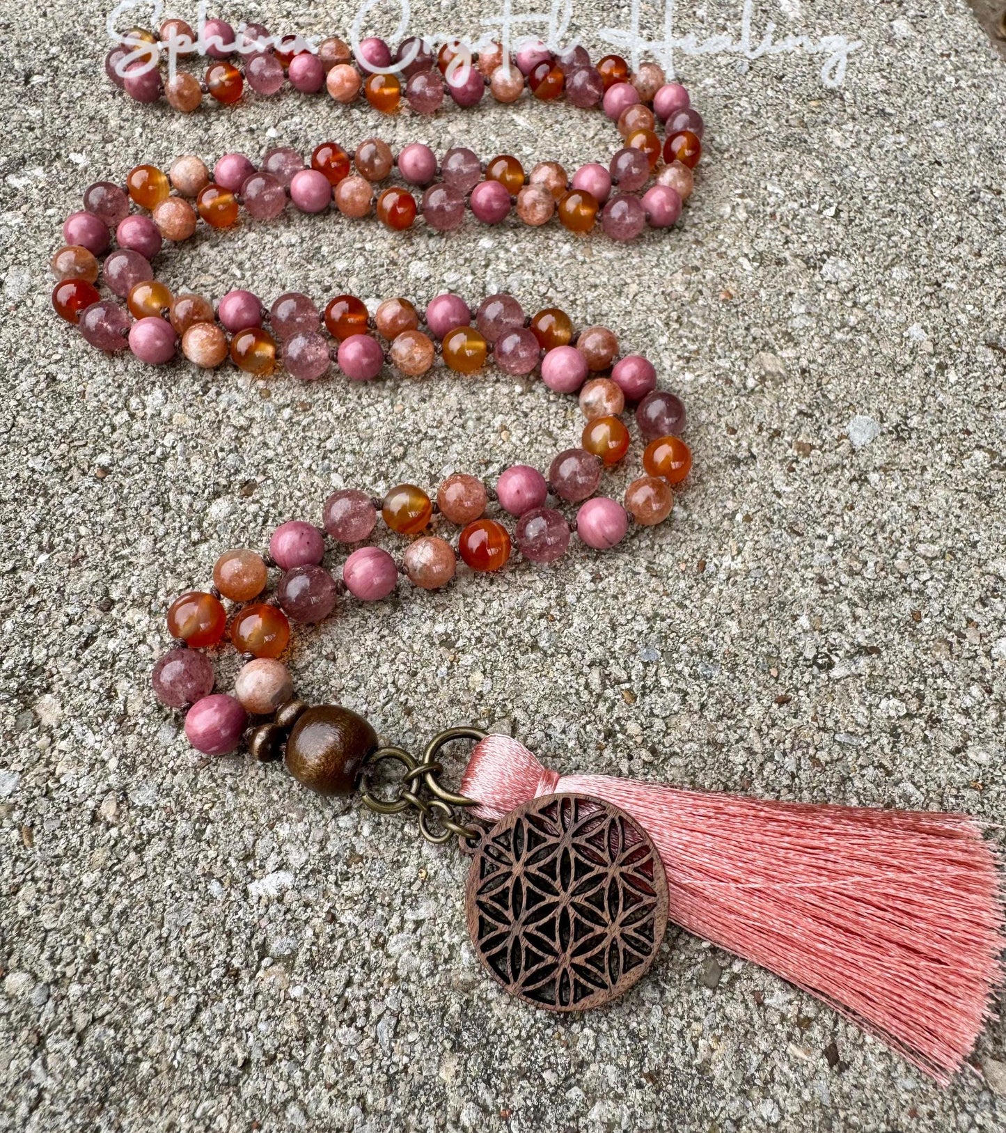 Inspiration & Creativity Mala - Motivation "After the Sunrise" Strawberry Quartz - Sunstone - High Quality Crystal Healing Gemstone Necklace