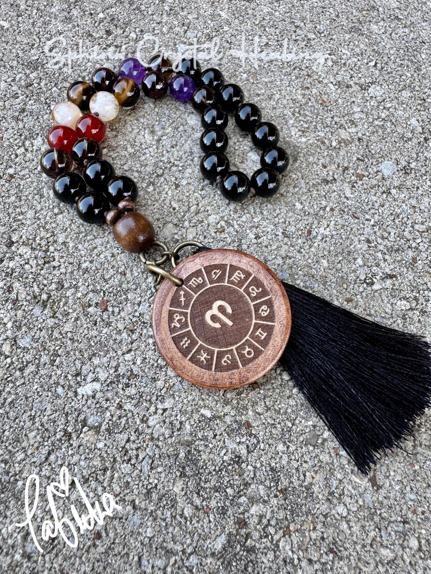 Aries Energy Car Charm " The Passionate Aries " Astrology Zodiac - March April Birthday - Rear View Mirror - Gemstone Crystal Mala Ornament