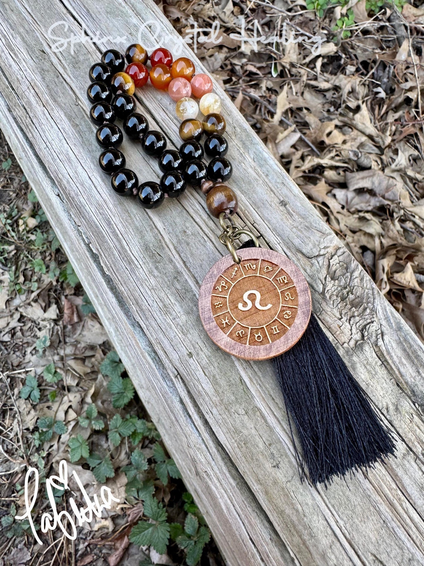 Leo Energy Car Charm - Zodiac Horoscope - " The Fearless Leo " July August Birthday - Crystal Healing Gemstones - Rear View Mirror Ornament