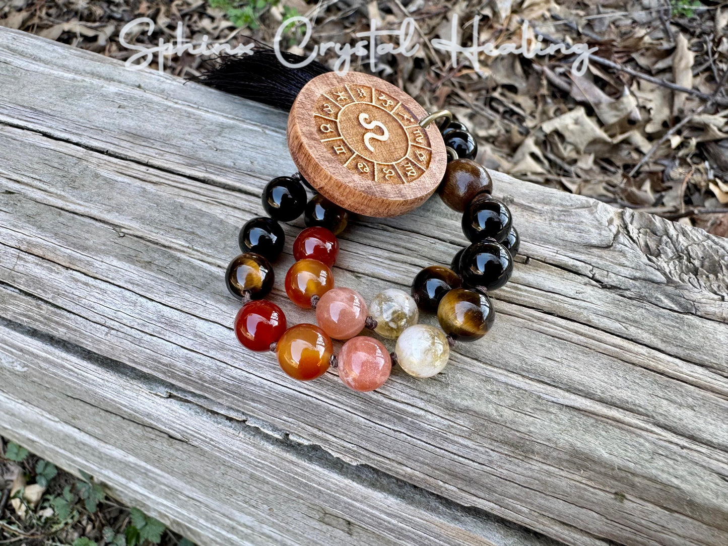 Leo Energy Car Charm - Zodiac Horoscope - " The Fearless Leo " July August Birthday - Crystal Healing Gemstones - Rear View Mirror Ornament