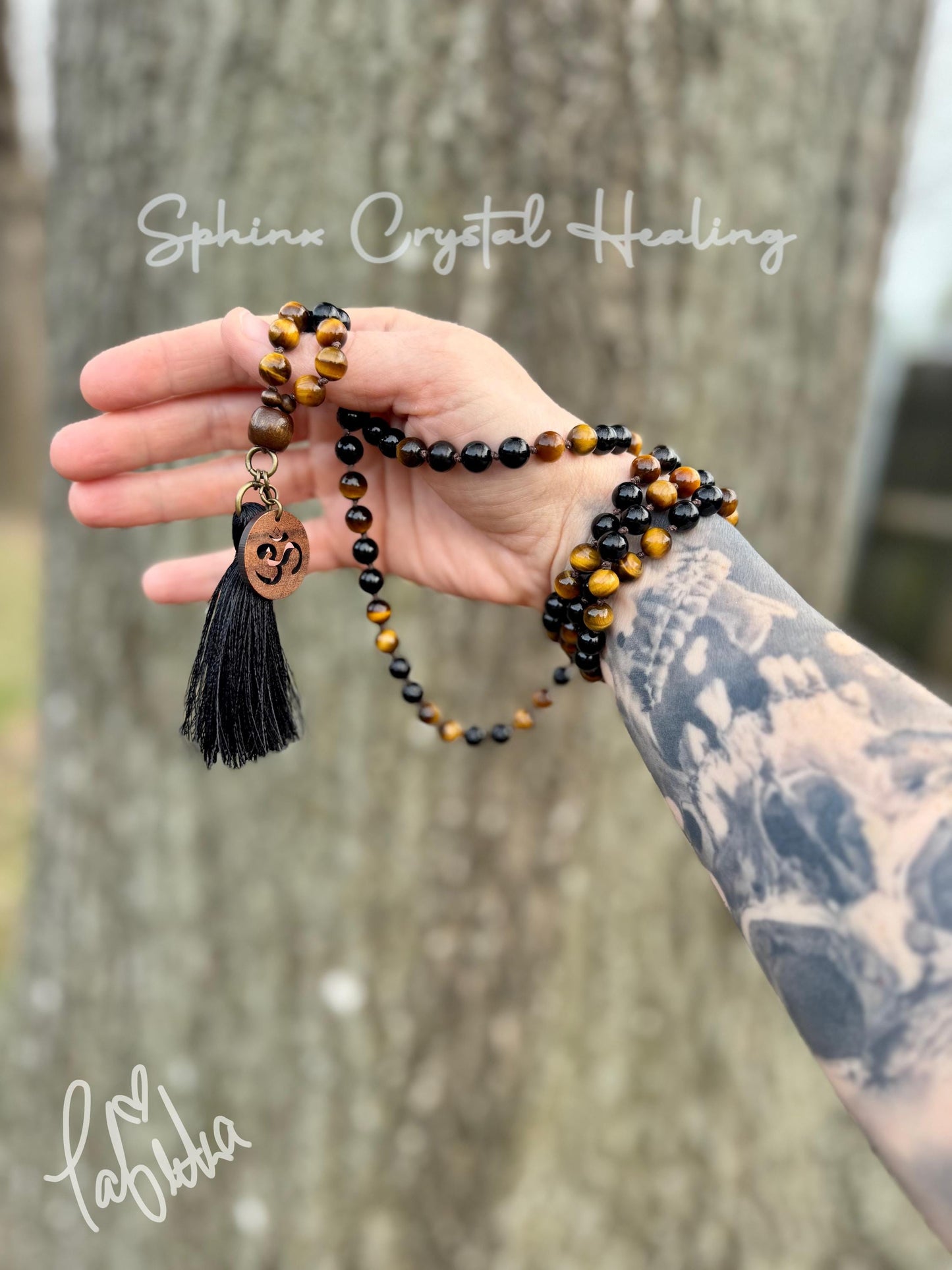 Protection & Anxiety Support Mala "Battle Ropes" Strength and Courage - Real Crystal Healing Gemstones - 108 Stone Mantra Mediation Necklace