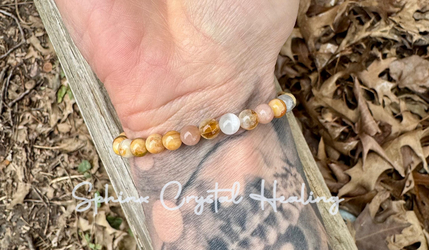 Positivity & Joy " Flower Child " Happiness and Joy - Positive vibes - Emotional Support and Healing - Crystal Therapy Gemstone Bracelet