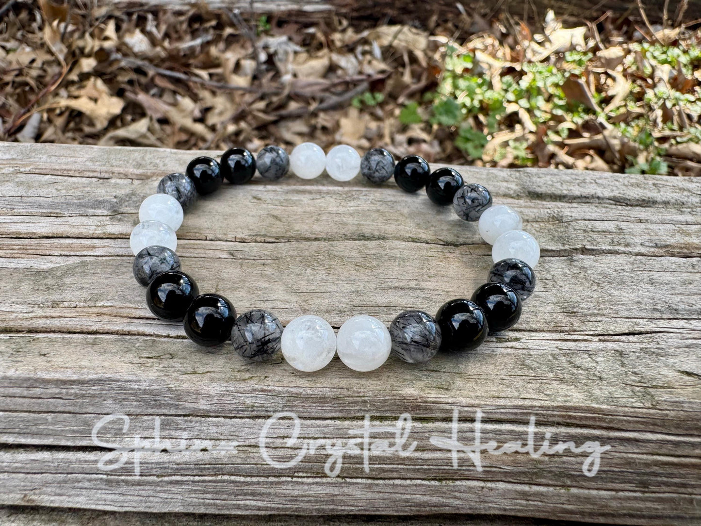Spiritual Growth - Divine Feminine " Goddess Of The Moon " Empath - Lightworker - AAA Black Rutile - Tourmaline - Moonstone Crystal Bracelet